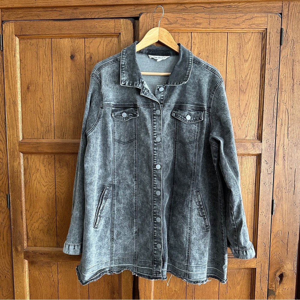 Gray Denim Tunic Button Down Shirt